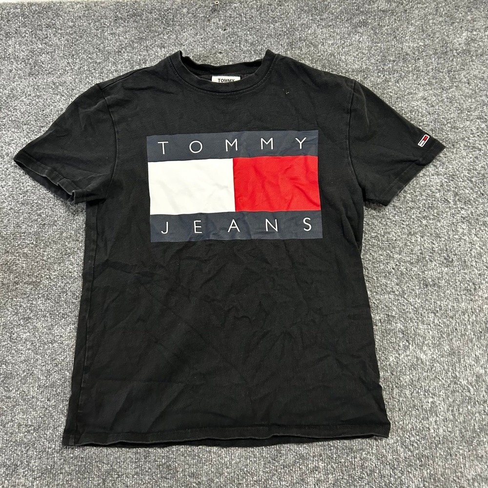 Tommy Jeans T-shirt Mens Size S Black Logo Graphic Short Sleeve Crew Neck Cotton